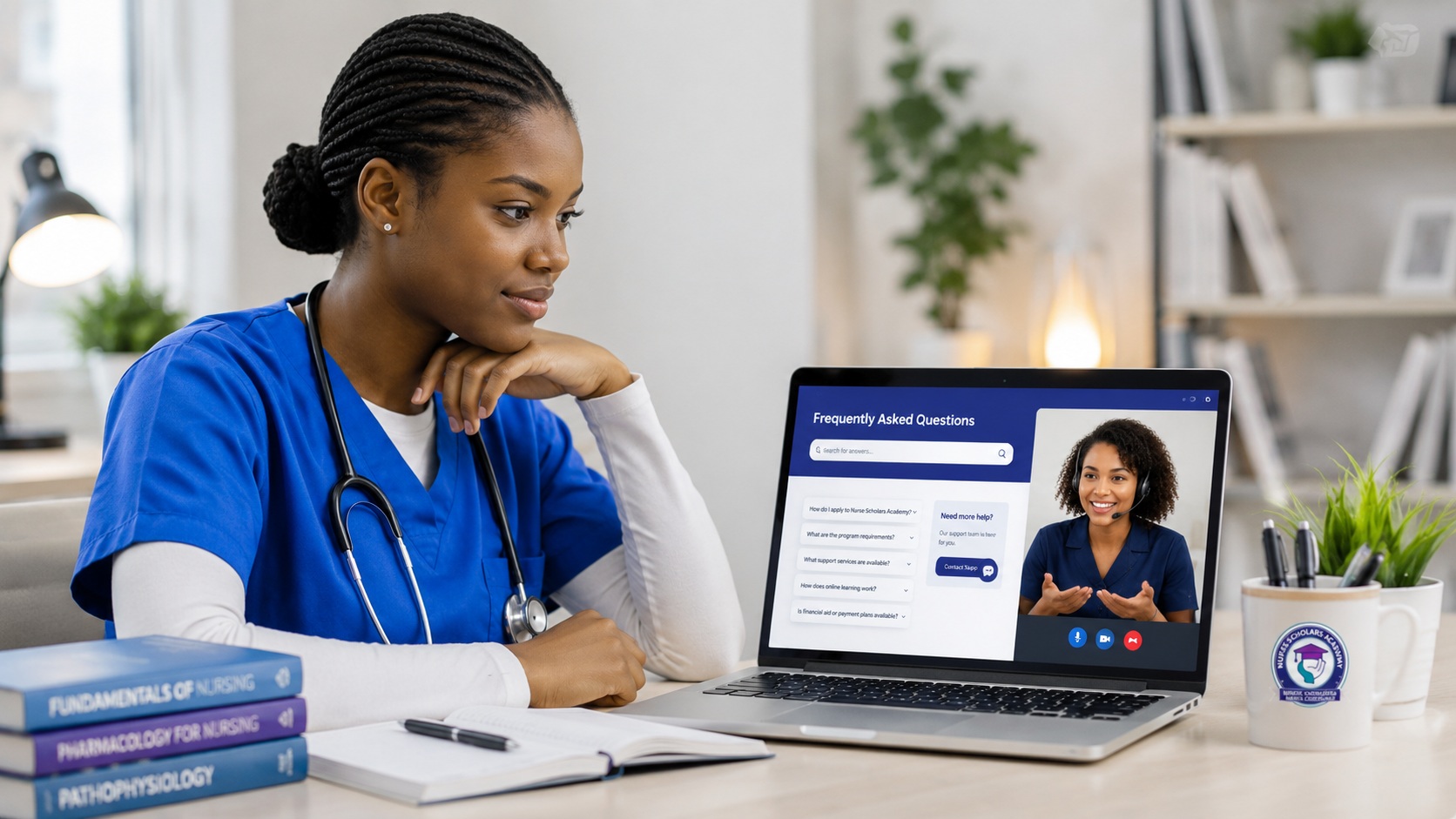 Healthcare student using study support resources in a learning environment
